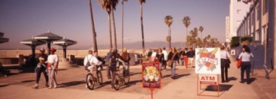 People Walking On The Sidewalk Venice Los Angeles California USA Canvas Art - Panoramic Images (36 x 13)