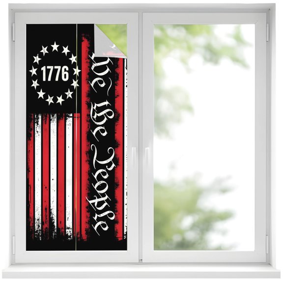 We The People Window Privacy Film, Independence Day Rustic Red White Flag Frosted Glass Window Clings Static Cling UV Heat Blocking Reusable Door Sticker for Bathroom 19.6 x 39.3 Inch