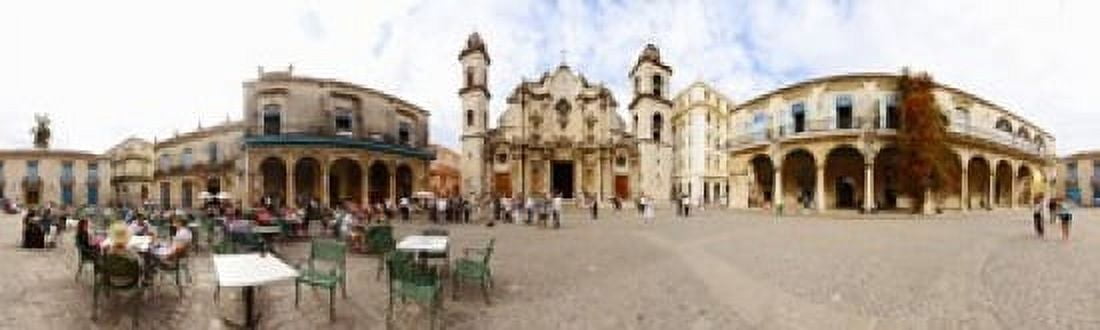 People at Plaza De La Catedral Cathedral of Havana Havana Cuba Canvas Art - Panoramic Images (38 x 12)