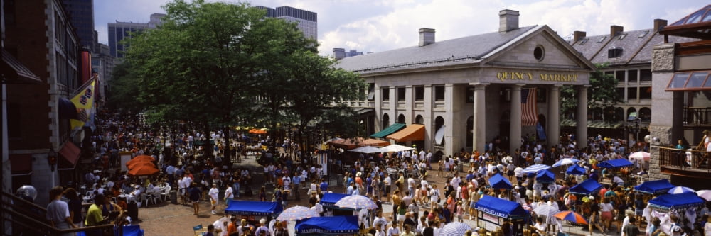 People at a market Quincy Market Faneuil Hall Boston Massachusetts USA Canvas Art - Panoramic Images (27 x 9)