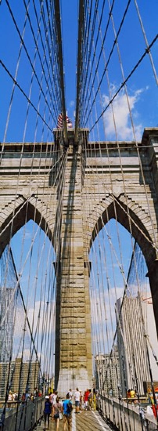 People at a suspension bridge Brooklyn Bridge New York City New York State USA Canvas Art - Panoramic Images (36 x 13)