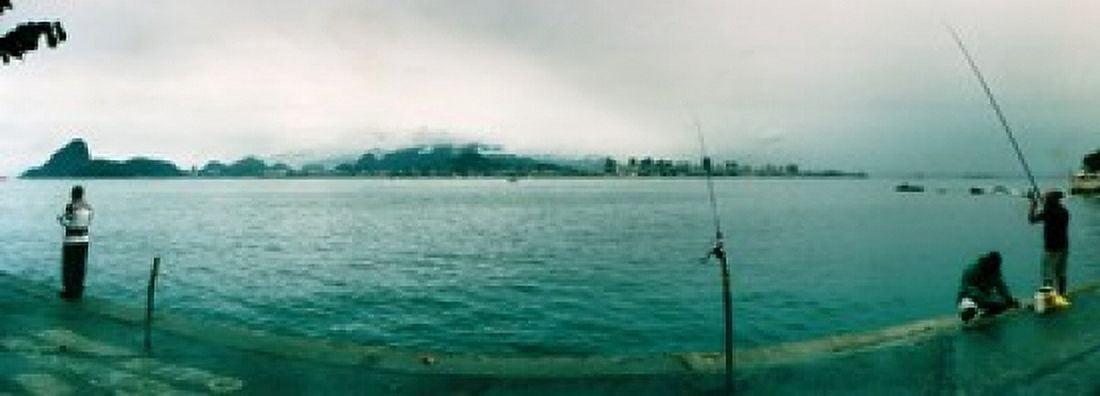 People fishing Guanabara Bay Niteroi Rio de Janeiro Brazil Canvas Art - Panoramic Images (36 x 13)