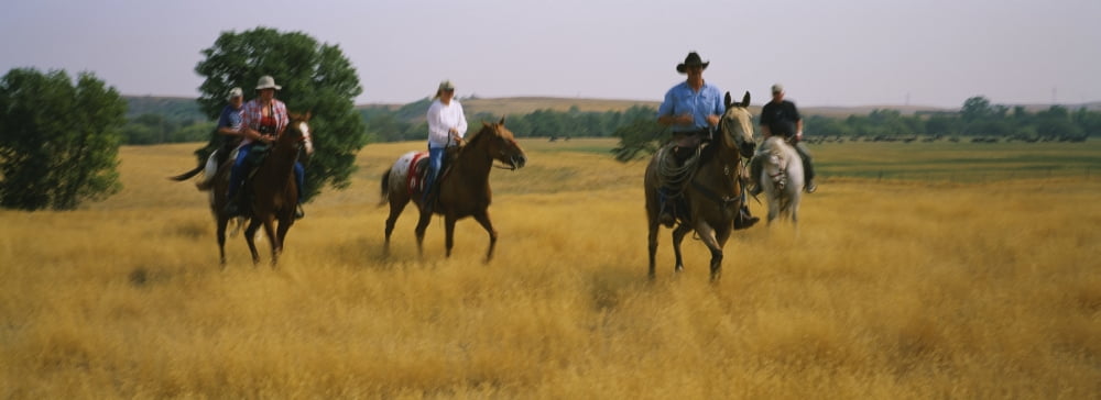 People horseback riding North Dakota USA Canvas Art - Panoramic Images (36 x 12)