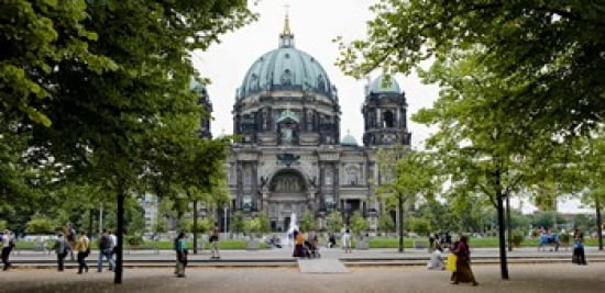 People in a park in front of a cathedral Berlin Cathedral Berlin Germany Canvas Art - Panoramic Images (24 x 12)