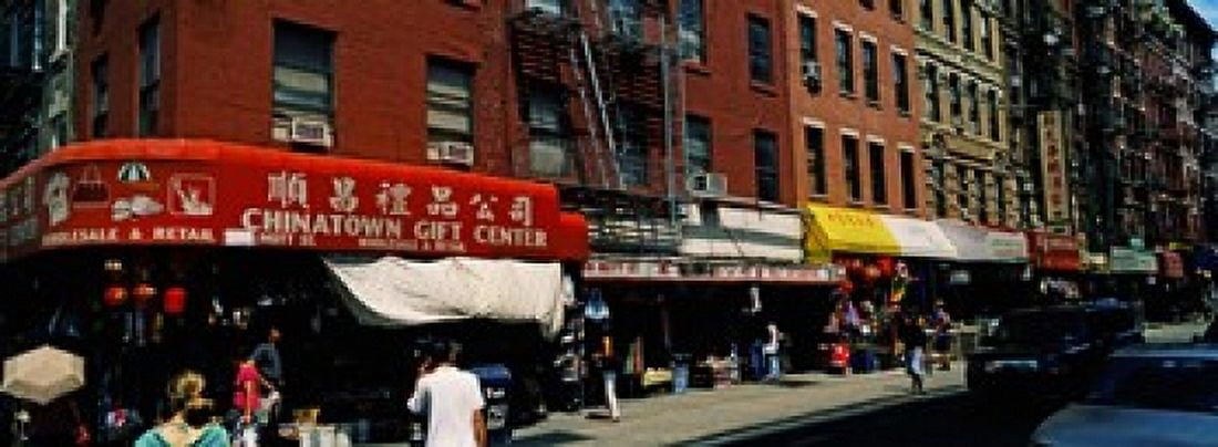 People in a street Mott Street Chinatown Manhattan New York City New York State USA Canvas Art - Panoramic Images (18 x 7)
