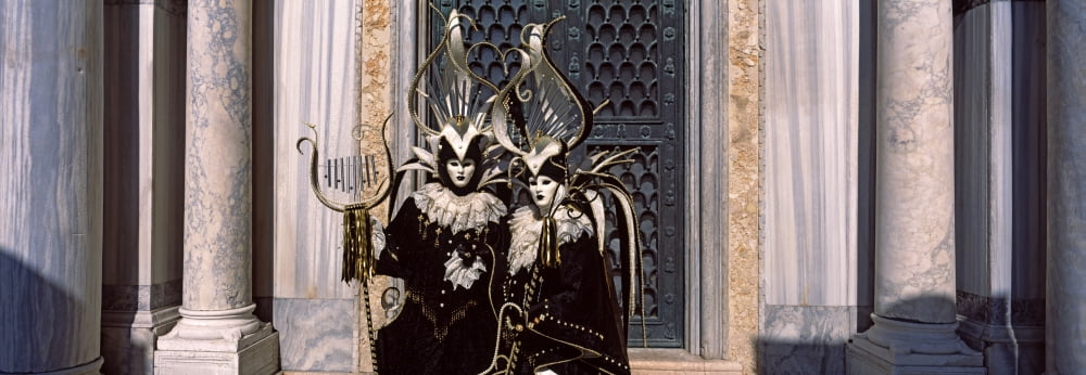 People in traditional costumes in a carnival Venice Carnival St Marks Square Venice Veneto Italy Canvas Art - Panoramic Images (12 x 36)