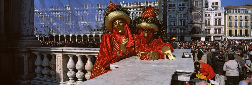 People in traditional costumes in a carnival Venice Carnival St Marks Square Venice Veneto Italy Canvas Art - Panoramic Images (36 x 12)