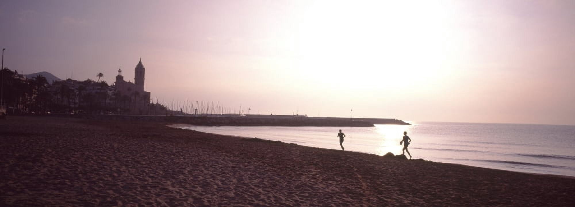 People jogging on beach Sitges Barcelona Catalonia Spain Canvas Art - Panoramic Images (27 x 9)