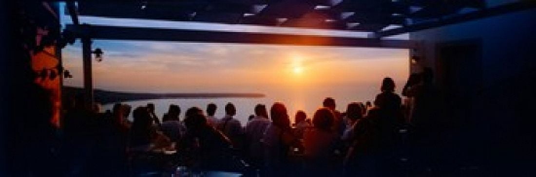 People looking at sunset Santorini Cyclades Islands Greece Canvas Art - Panoramic Images (18 x 6)