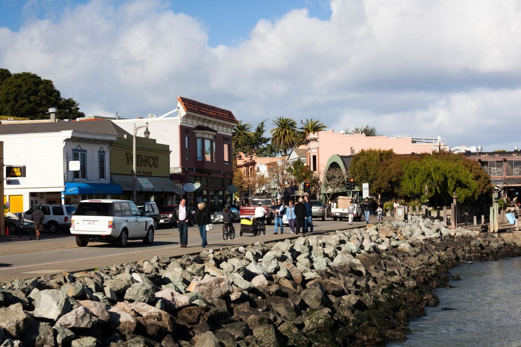People on the Bridgeway Street Sausalito Marin County San Francisco Bay California USA Canvas Art - Panoramic Images (27 x 9)