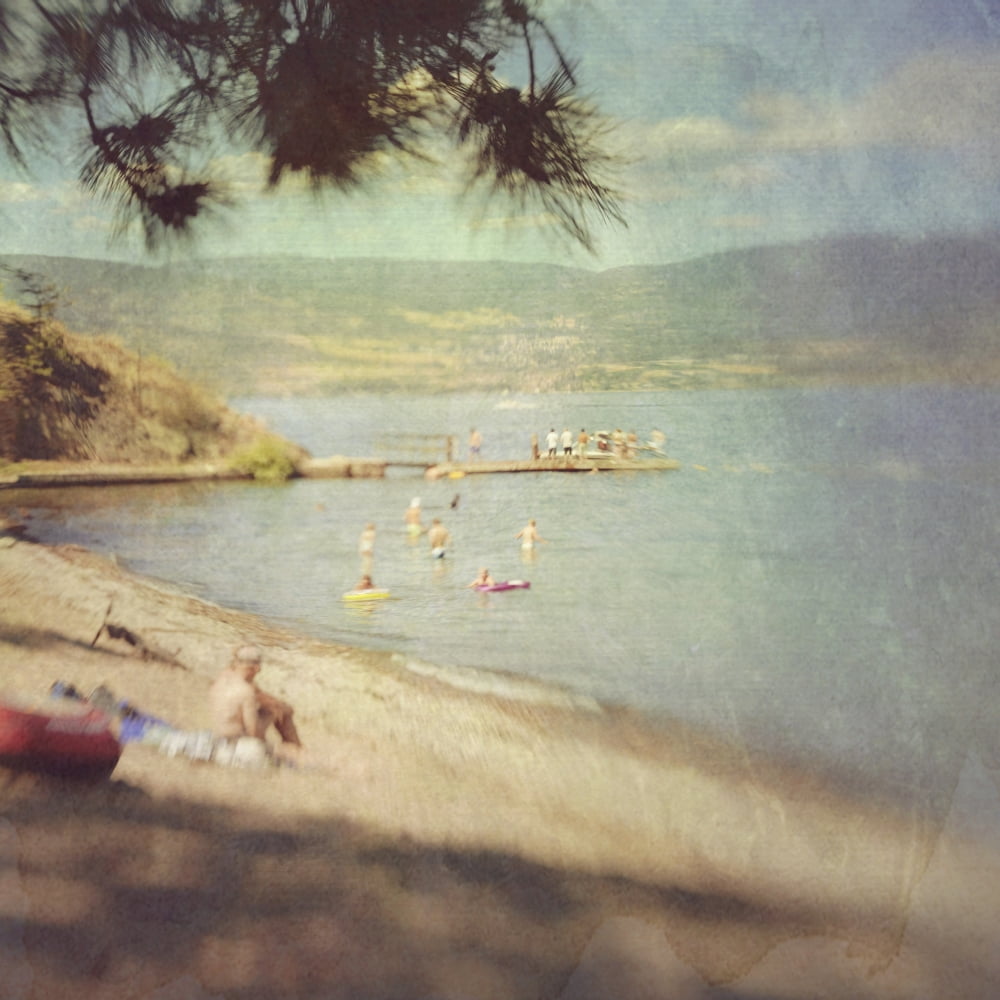People on the beach by okanagan lake okanagan valley british columbia canada Canvas Art - Roberta Murray Design Pics (15 x 15)