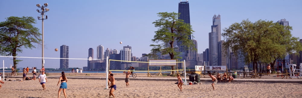 People playing beach volleyball Chicago Cook County Illinois USA Canvas Art - Panoramic Images (27 x 9)