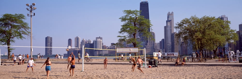 People playing beach volleyball Chicago Cook County Illinois USA Canvas Art - Panoramic Images (36 x 12)