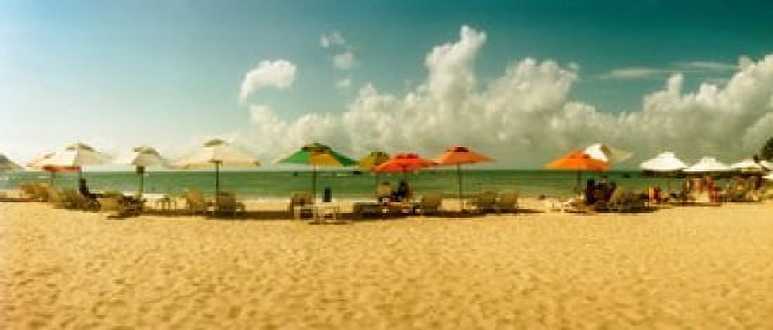 People relaxing under umbrellas on the beach Morro De Sao Paulo Tinhare Cairu Bahia Brazil Canvas Art - Panoramic Images (15 x 6)