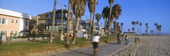 People riding bicycles near a beach Venice Beach City of Los Angeles California USA Canvas Art - Panoramic Images (18 x 6)
