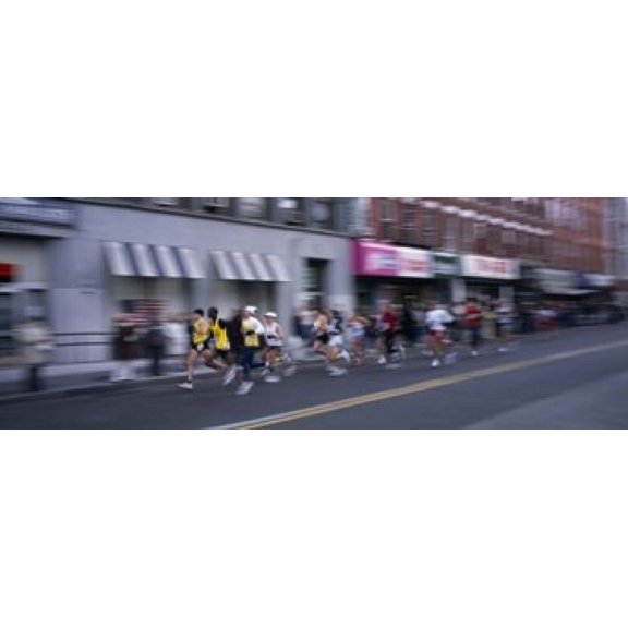 People running in New York City Marathon, Manhattan Avenue, Greenpoint, Brooklyn, New York City, New York State, USA Poster Print (18 x 7)