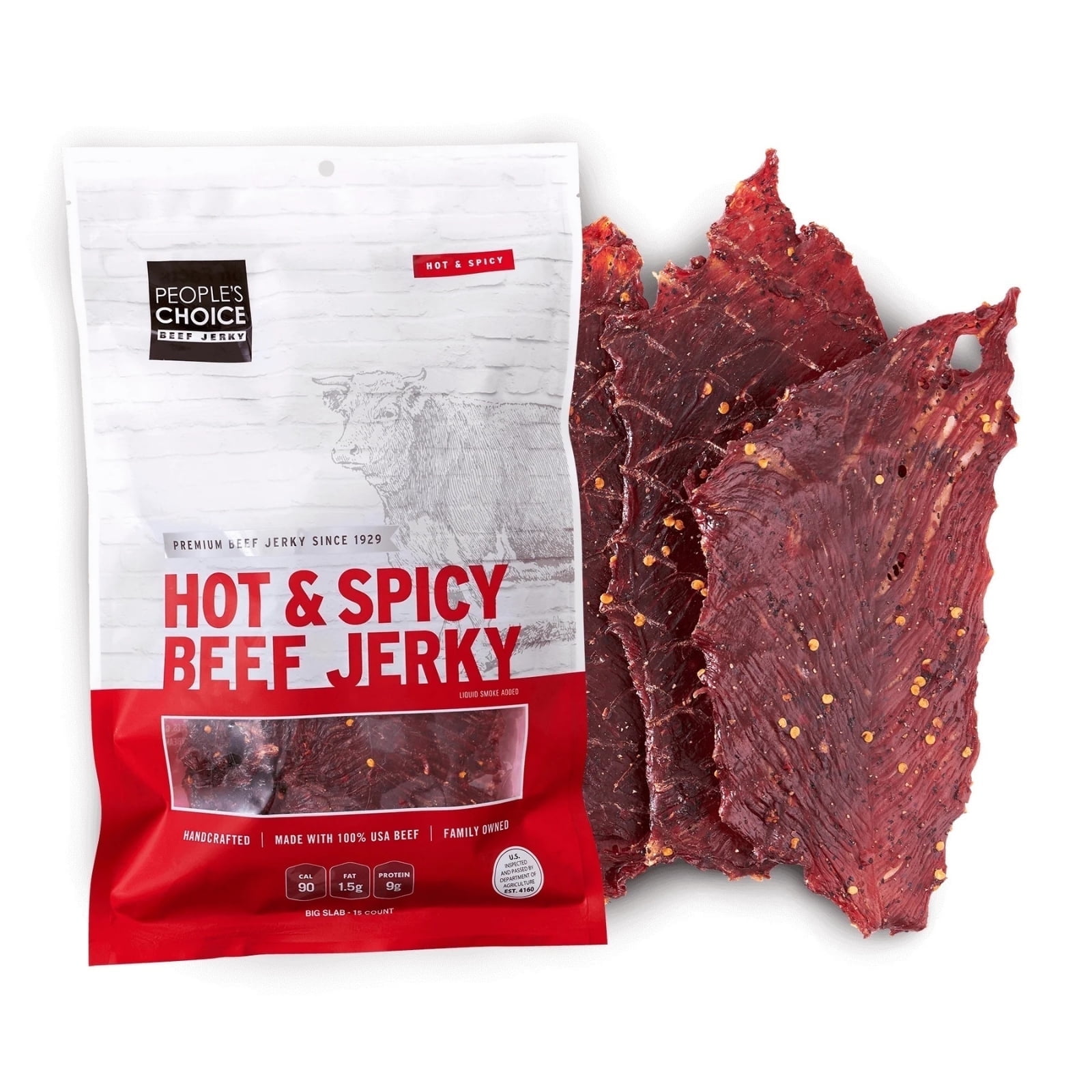 People's Choice Beef Jerky - Classic - Hot & Spicy - Big Slab - Thin Sheets - 15 Count, 1 Bag