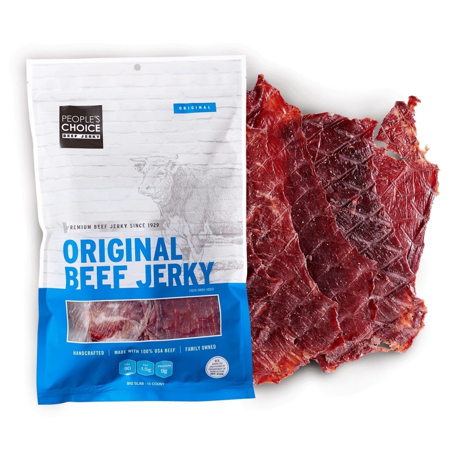 People's Choice Beef Jerky - Classic - Original - Big Slab - Thin Sheets - 15 Count, 1 Bag