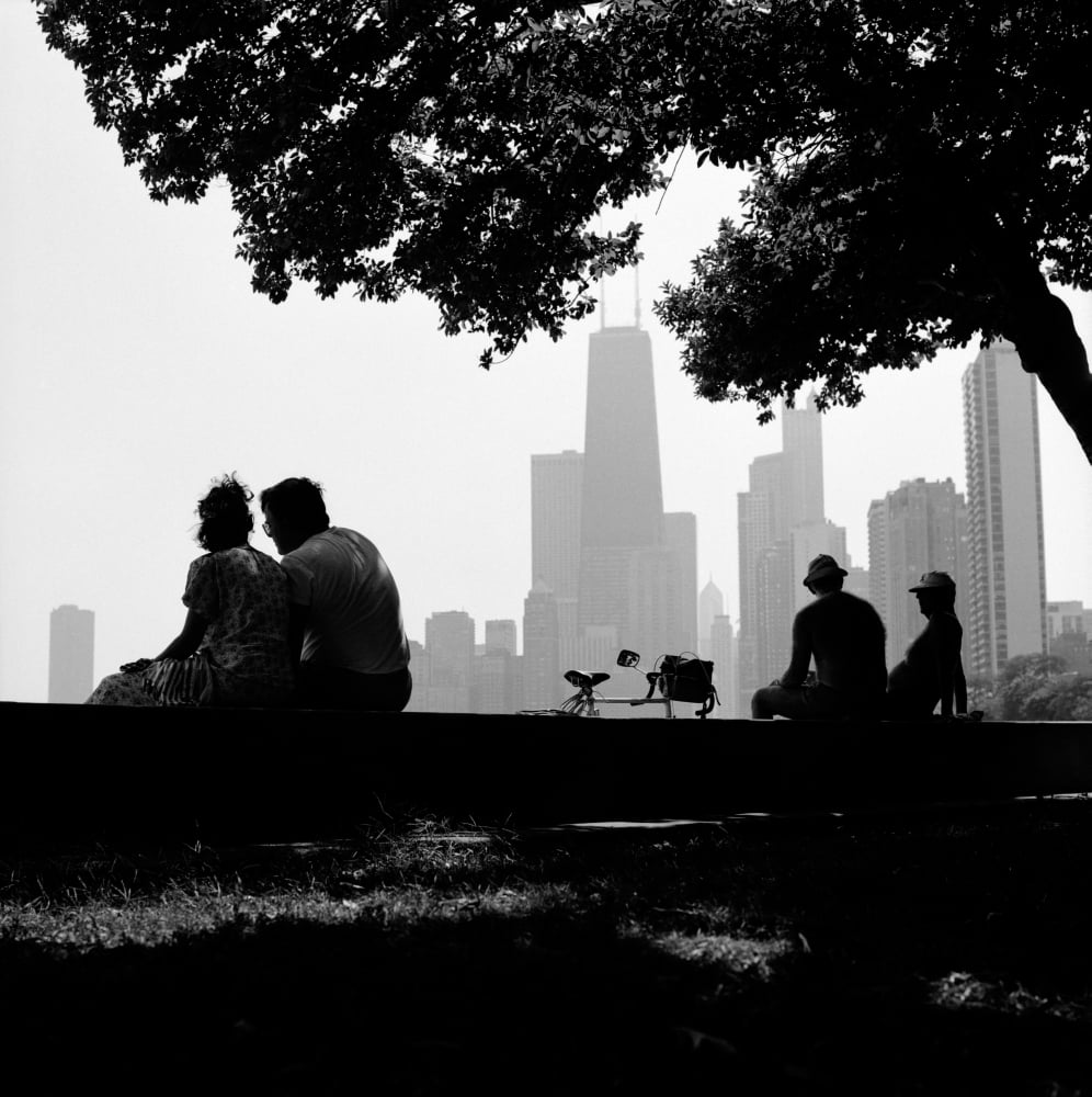 People sitting at the lakeside Lake Michigan Chicago Cook County Illinois USA Canvas Art - Panoramic Images (24 x 24)