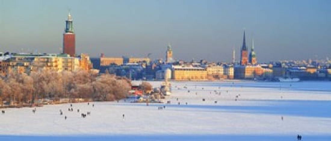 People strolling across frozen Riddarfjarden Riddarholmen Stockholm Sweden Canvas Art - Panoramic Images (15 x 6)