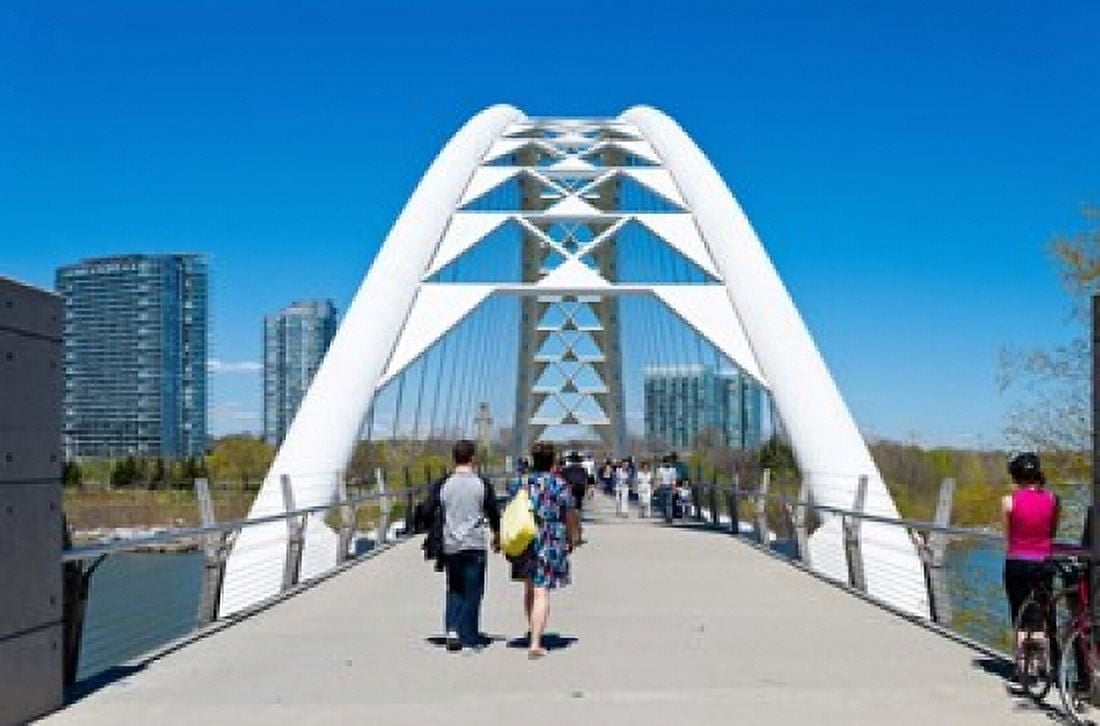 People strolling on Humber Bay Arch Bridge Toronto Ontario Canada Canvas Art - Panoramic Images (36 x 24)
