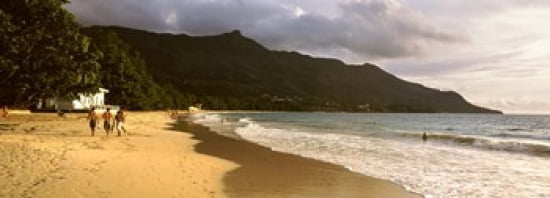 People walking along the Beau Vallon beach Mahe Island Seychelles Canvas Art - Panoramic Images (36 x 13)