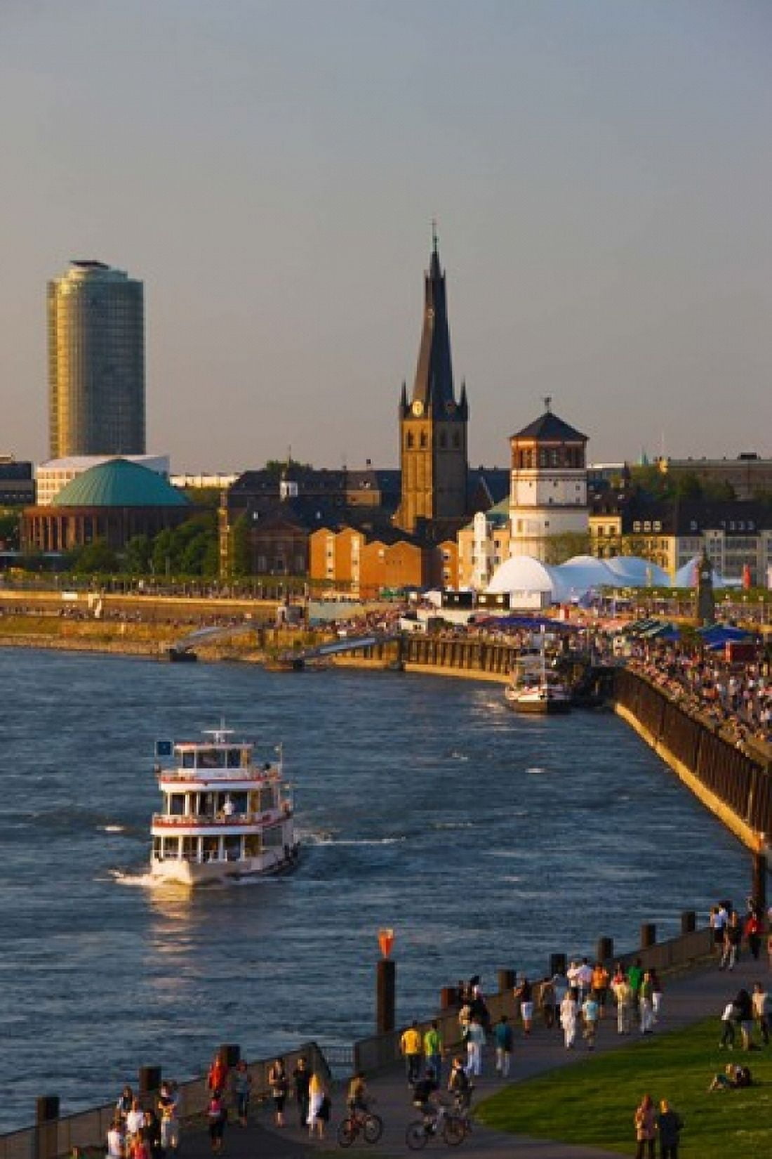 People walking at the riverside Rhein River Dusseldorf North Rhine Westphalia Germany Canvas Art - Panoramic Images (24 x 36)