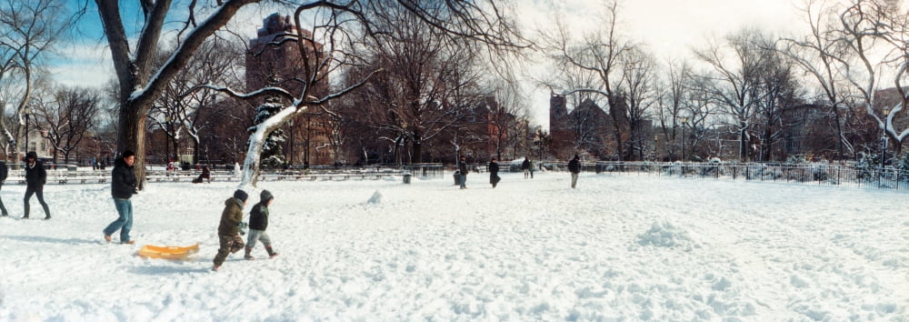 People walking in a snow covered park Lower East Side Manhattan New York City New York State USA Canvas Art - Panoramic Images (36 x 12)