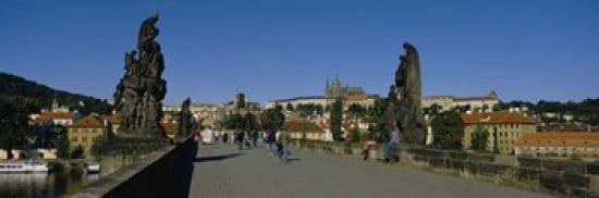 People walking on a bridge Charles Bridge Prague Czech Republic Canvas Art - Panoramic Images (36 x 12)