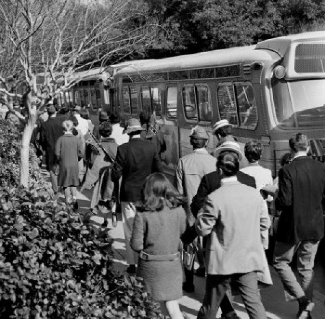 People walking past bus Canvas Art - (18 x 24)