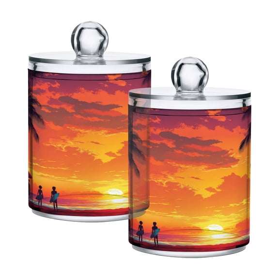 People with Surboards on Sunset Beach Translucent Plastic Cans Storage Canisters with Lid Set of 2