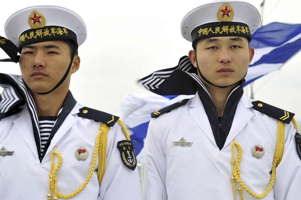 Peoples Liberation Army Navy sailors stand at attention Canvas Art - Stocktrek Images (35 x 23)