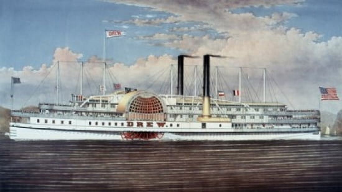 Peoples Line - Hudson River The Palace Steamers of the World Currier & Ives (active 1857-1907American) Library of Congress Washington DC Canvas Art - Currier & Ives (24 x 36)