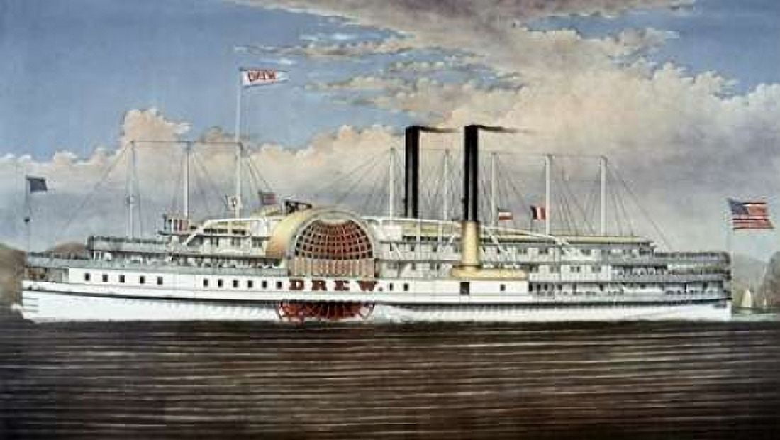 Peoples Line - Hudson River The Palace Steamers of The World Canvas Art - Currier and Ives (24 x 36)