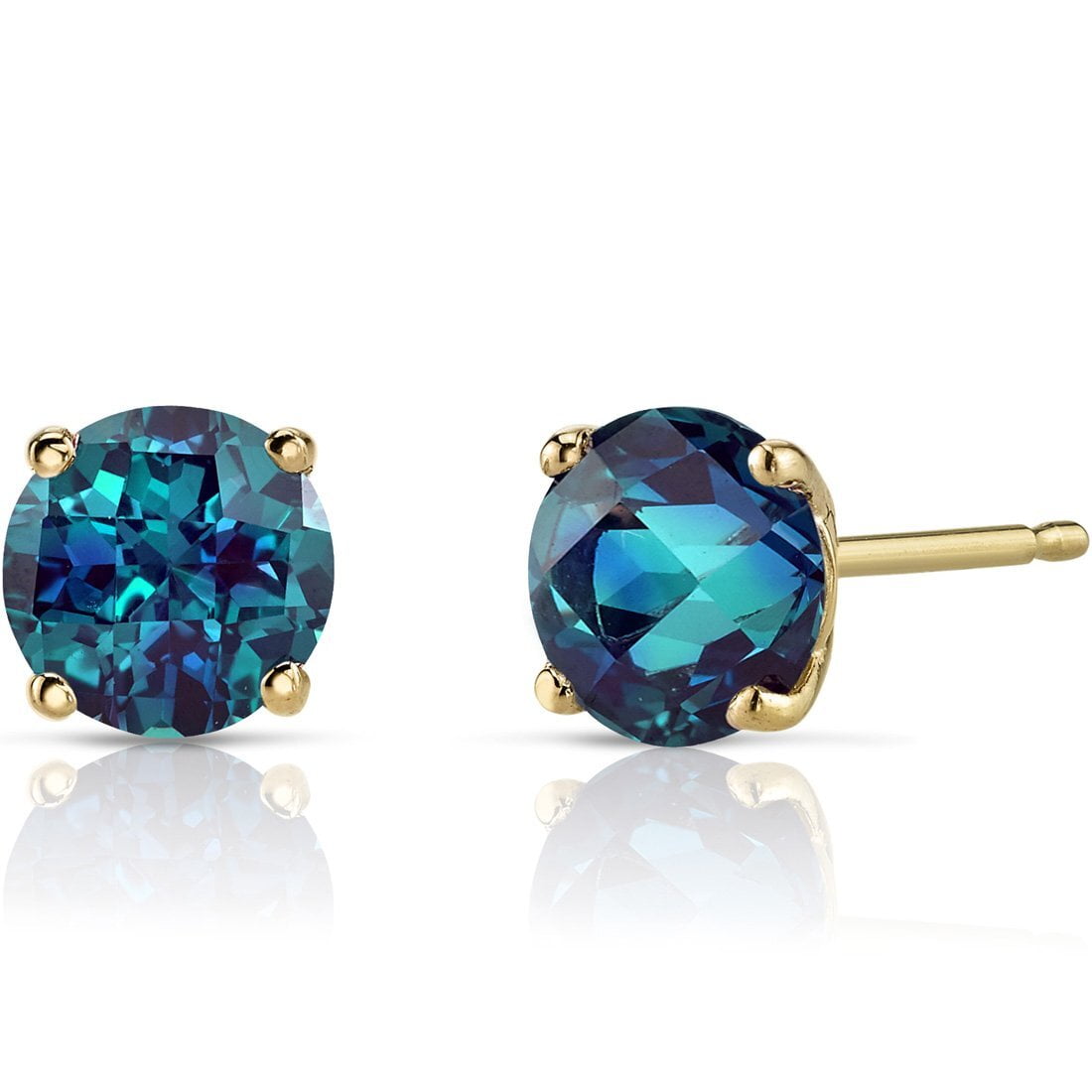 Peora 14K Yellow Gold Created Alexandrite Stud Earrings for Women, Color-Changing Round Shape, 6mm, 2 Carats total, Friction Back