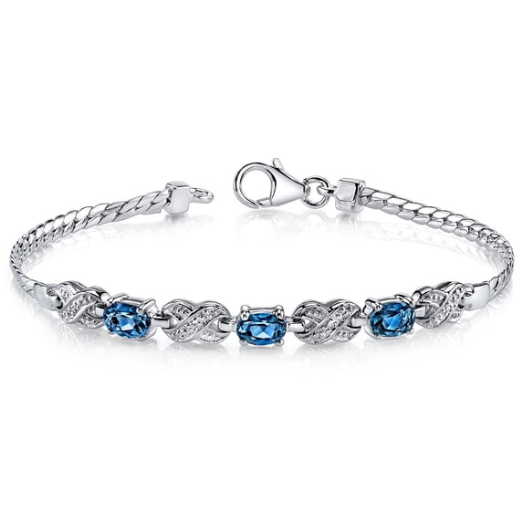 Peora London Blue Topaz Infinity Bracelet for Women 925 Sterling Silver, Natural Gemstone, 1.75 Carats total Oval Shape 6x4mm, 7 1/4 inch length