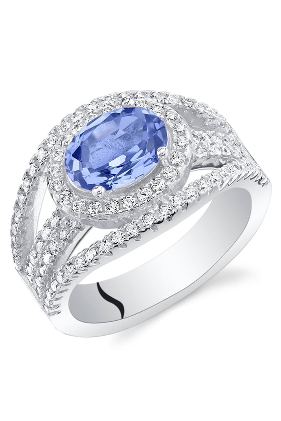 Simulated Tanzanite Serenity Ring Sterling Silver, 1.50 Carats Oval Shape Size 5