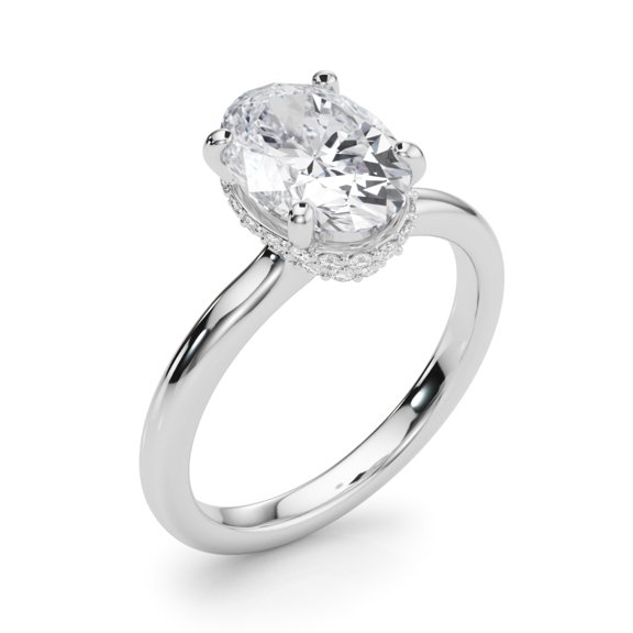 Peora Solid 10k White Gold Solitaire Ring , 1.20 Ct Lab Grown Diamond for - 8x6mm Oval Cut Promise, Engagement or Anniversary Ring, Jewelry Gift, w/Jewelry Box