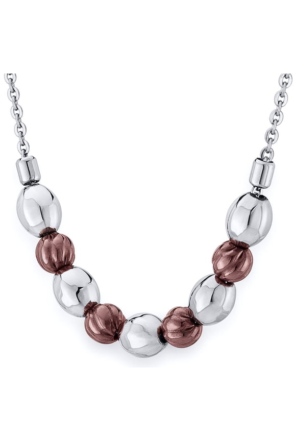 Stainless Steel Necklace for Women, Elegant Two-tone Textured Charm Jewelry, Hypoallergenic, 18 inch