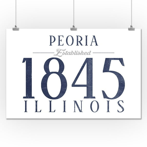Peoria, Illinois - Established Date (Blue) - Lantern Press Artwork (24x36 Giclee Gallery Print, Wall Decor Travel Poster)