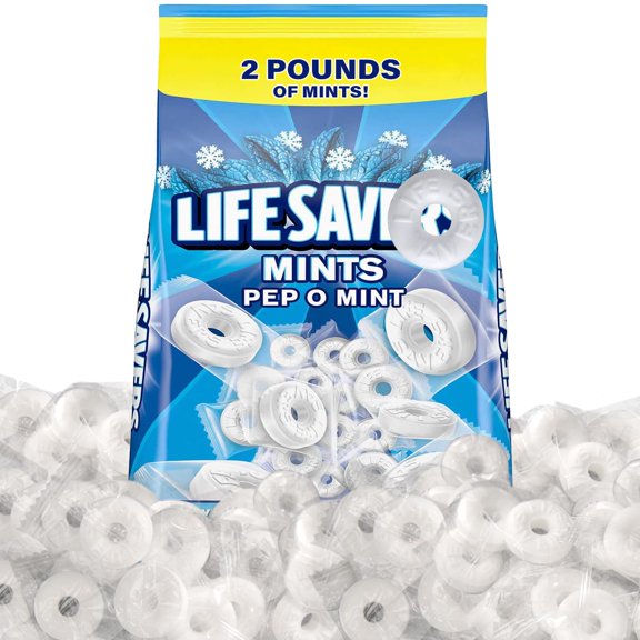 Pep O Mint Hard Candy, Individually Wrapped Peppermint Mints, Bulk 2 lb Bag, Refreshing Breath Mint Candy