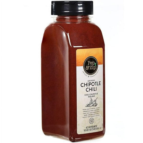 Pep and Zip Ground Chipotle Chili Pepper/Chili Chipotle Molido, Sweet and Smoky, Essential to Mexican Cuisine, Non GMO, Kosher, 18.5oz