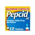 thumbnail image 1 of Pepcid AC Maximum Strength Heartburn Medicine, 20 mg Famotidine, 50 Count, 1 of 13