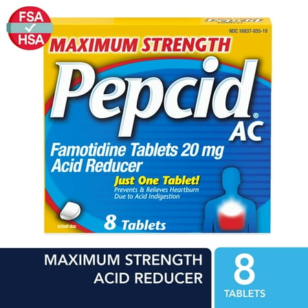 Pepcid AC Maximum Strength Heartburn Medicine, 20 mg Famotidine, 8 Count