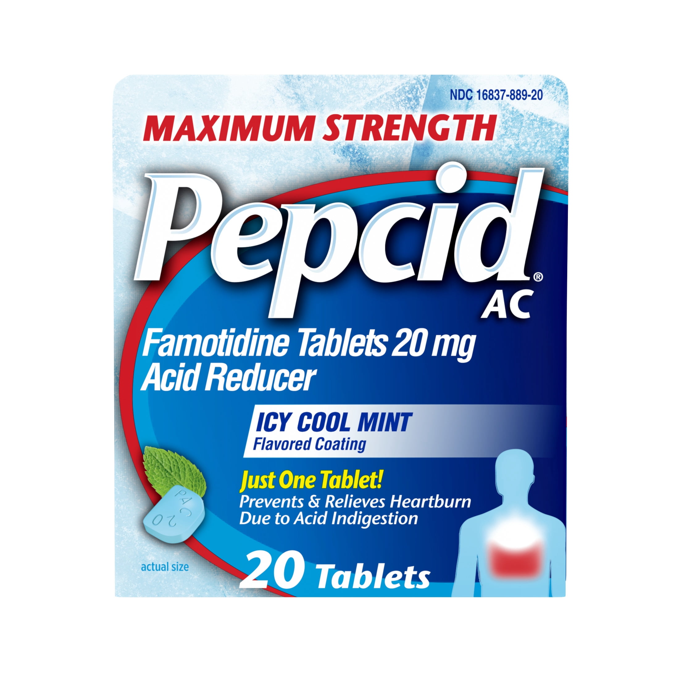 Pepcid AC Maximum Strength Heartburn Medicine, Icy Cool Mint, 20 Count
