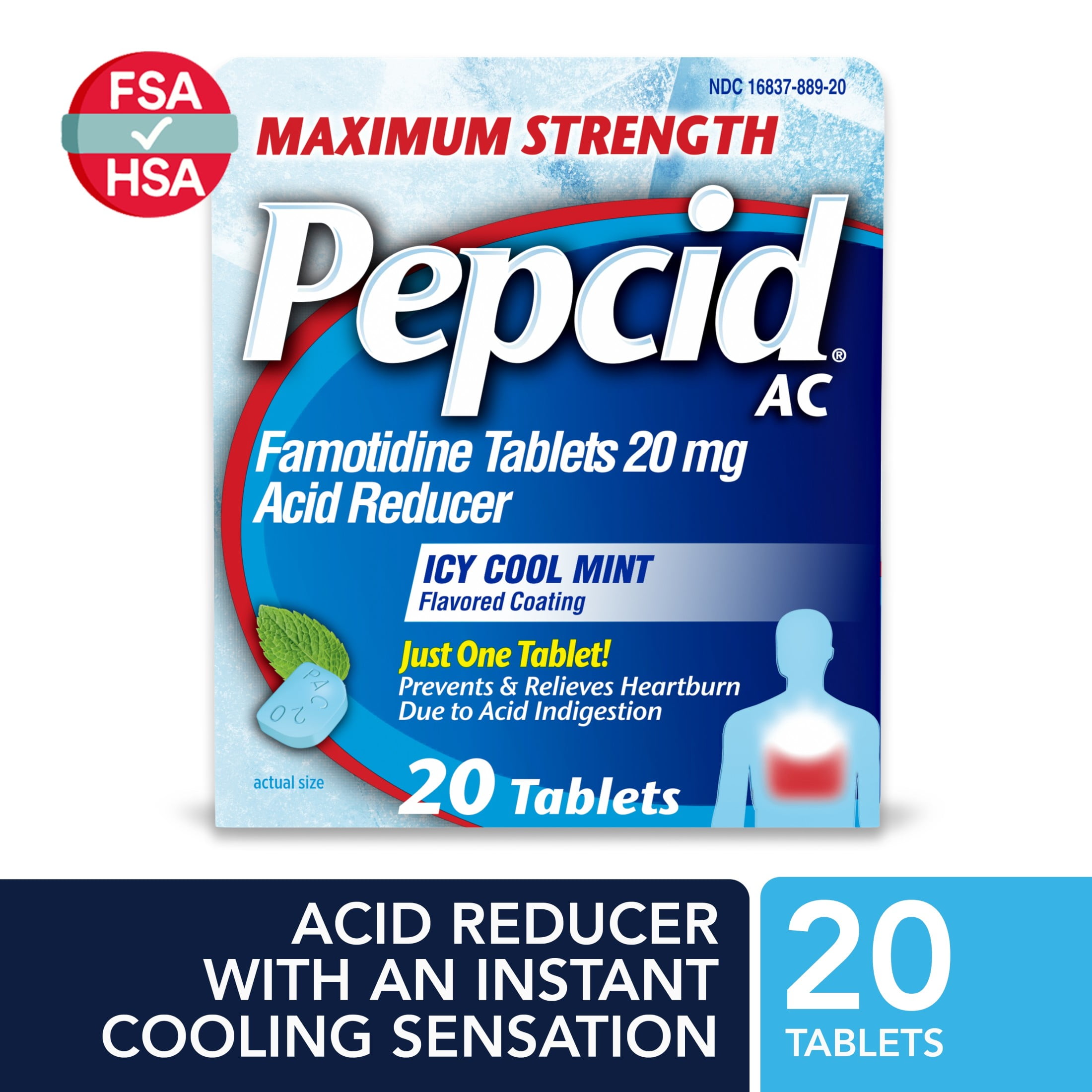 Pepcid AC Maximum Strength Heartburn Medicine, Icy Cool Mint, 20 Ct
