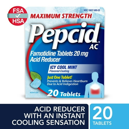 Pepcid AC Maximum Strength Heartburn Medicine, Icy Cool Mint, 20 Count