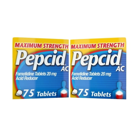 Pepcid AC Maximum Strength Heartburn Relief Tablets, 20mg, 75 ct 1 ea (Pack of 2)