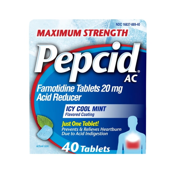 Pepcid AC Maximum Strength Famotidine Tablets, Icy Cool Mint, 40 Count