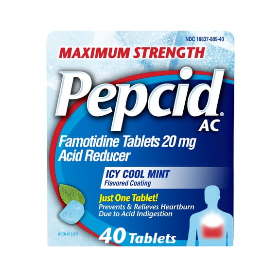Pepcid AC Maximum Strength Famotidine Tablets, Icy Cool Mint, 40 Count